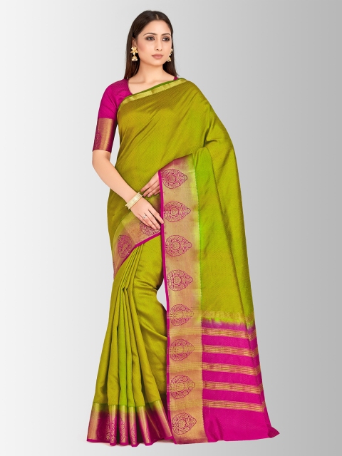 

MIMOSA Olive Green Art Silk Woven Design Kanjeevaram Saree