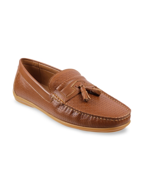 

Mochi Men Tan Brown Solid Leather Tassel Loafers
