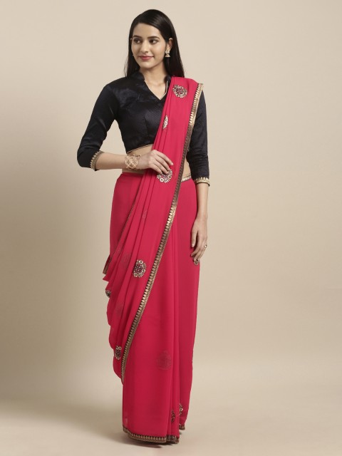 

Mitera Pink & Black Poly Georgette Embroidered Banarasi Saree
