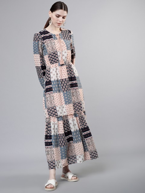 

Tokyo Talkies Women Printed Peach-Coloured Fit and Flare Dress