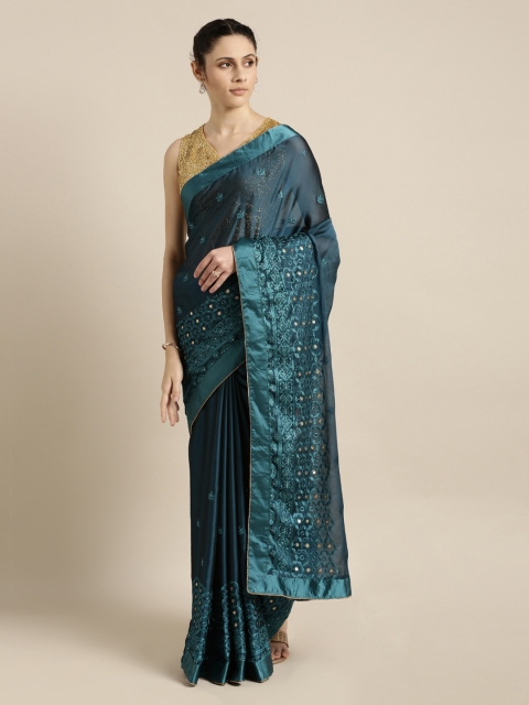 

Mitera Teal Blue Embellished Poly Georgette Saree