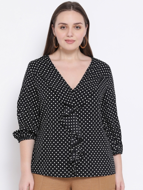 

Oxolloxo Women Black Polka Dots A-Line Top