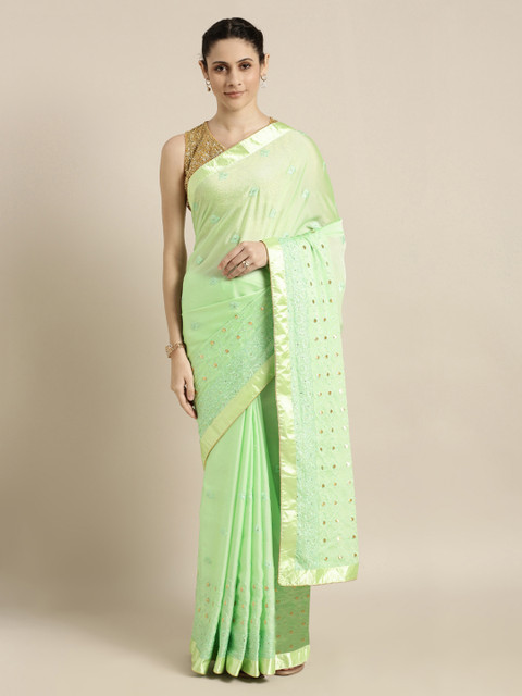 

Mitera Green & Gold-Toned Poly Georgette Embellished Saree