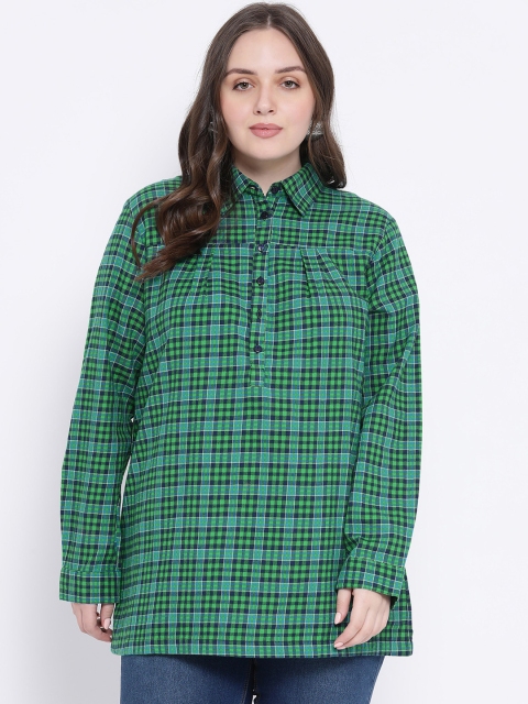 

Oxolloxo Women Green Checked Shirt Style Top