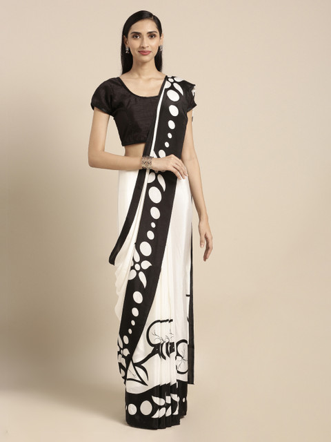 

Mitera Cream-Coloured & Black Pure Crepe Printed Saree
