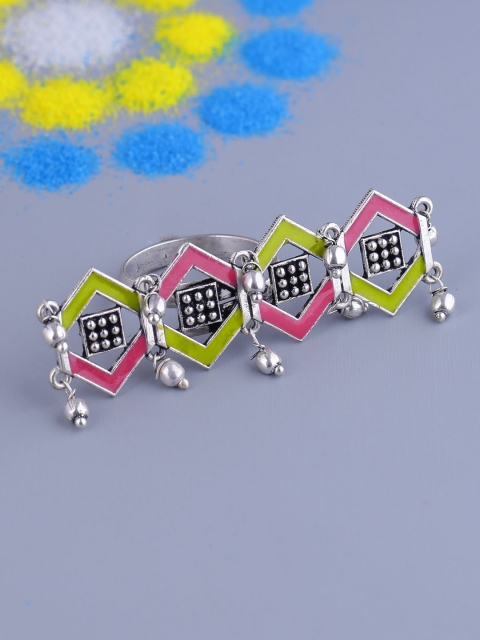 

Voylla Women Silver-Plated & Yellow Enamelled Handcrafted inger Ring