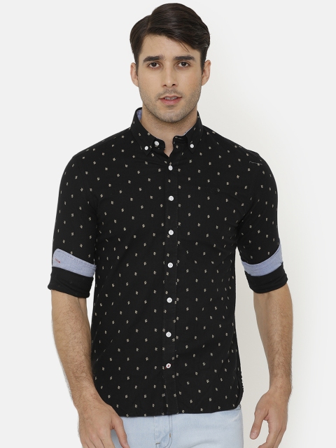 Bar Harbour Men Black & White Slim Fit Printed Casual Shirt