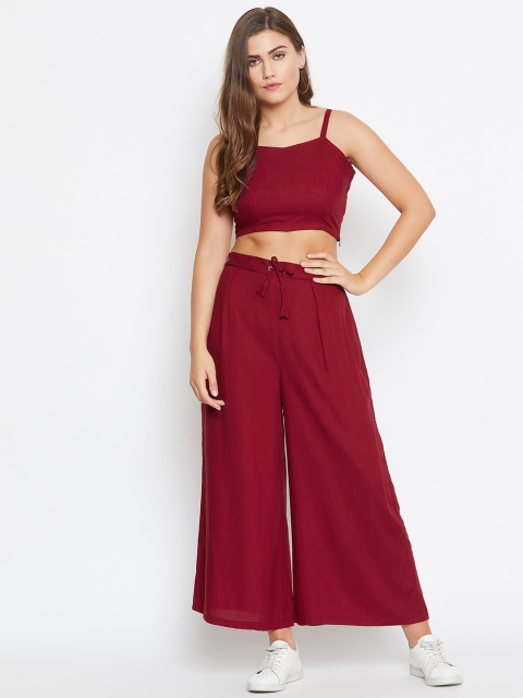 

Castle Women Maroon Solid Crop Top with Palazzos