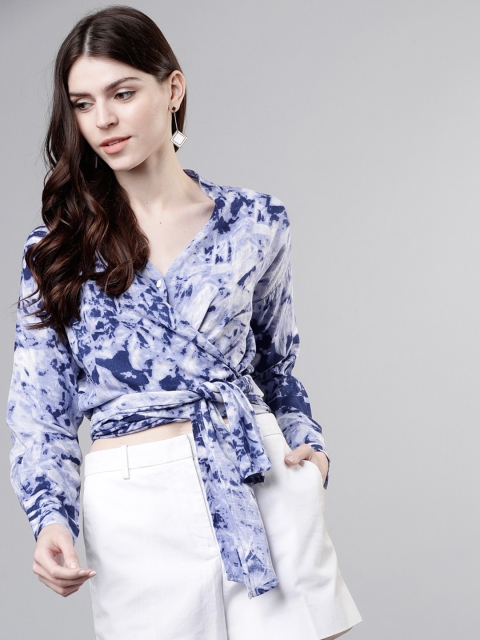 

Tokyo Talkies Women Blue Dyed Crop Wrap Top