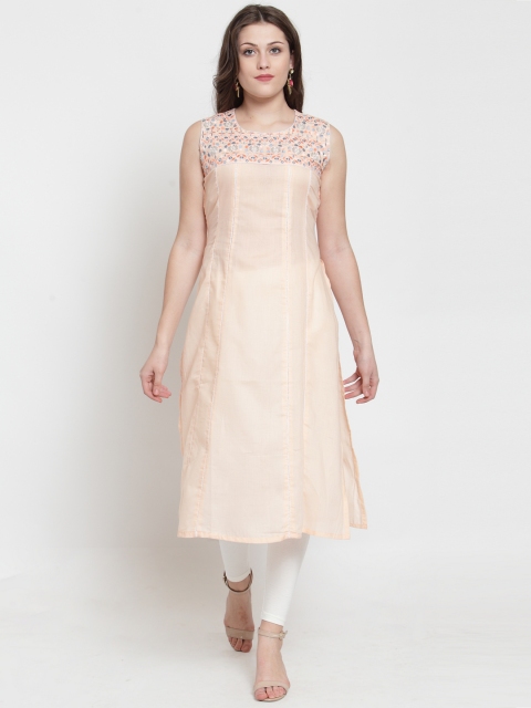 

Kiaasa Women Peach-Coloured Embroidered A-Line Kurta