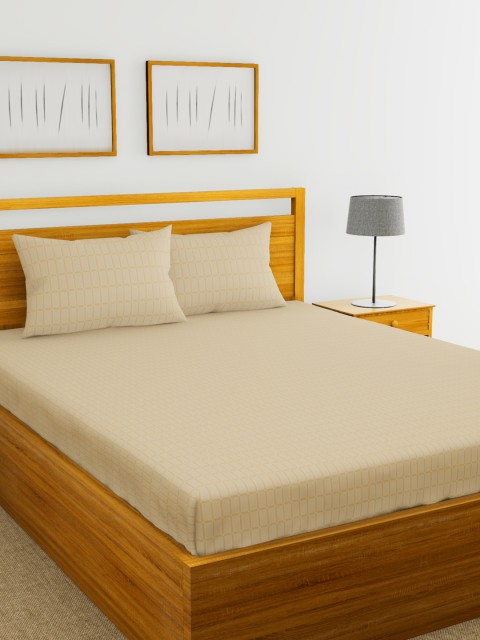 

BIANCA Beige Geometric 210 TC Cotton 1 King Bedsheet with 2 Pillow Covers