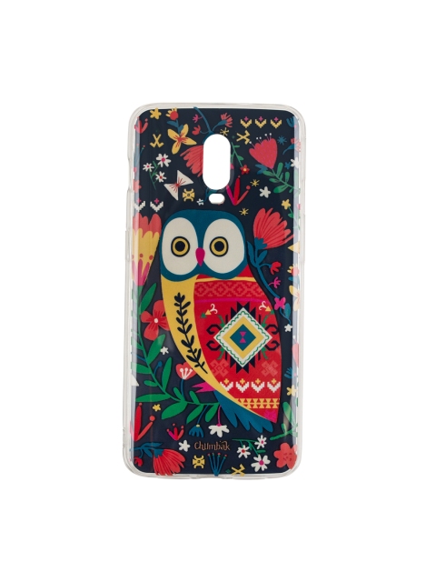 

Chumbak Red & Teal Blue Printed Floral Owl Oneplus 6T Mobile Cover