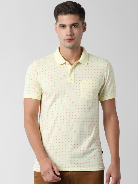 

Peter England Casuals Men Cream-Coloured & Pink Printed Polo Collar T-shirt