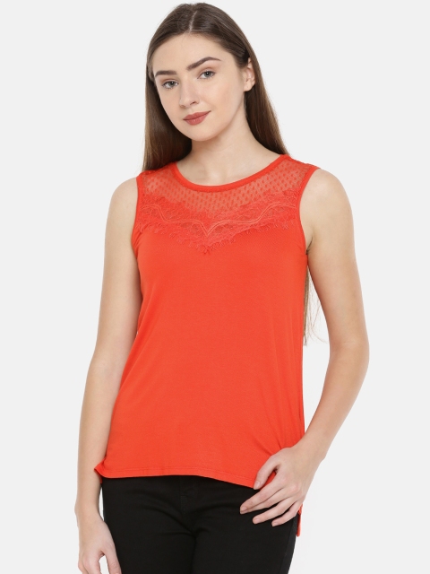 

Splash Women Coral Red Self Design Tank Top