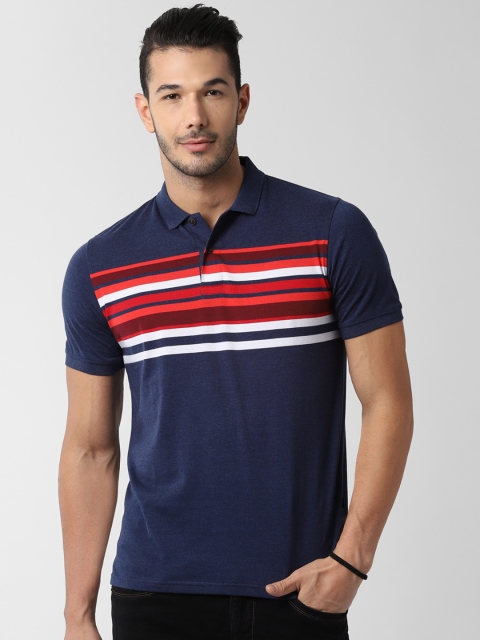 

Peter England Casuals Men Navy Blue & Red Striped Polo Collar T-shirt
