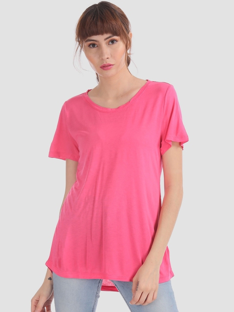 

GAP Women Pink Solid Round Neck T-shirt