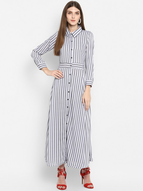 

TRENDY DIVVA Women White Striped Maxi Dress