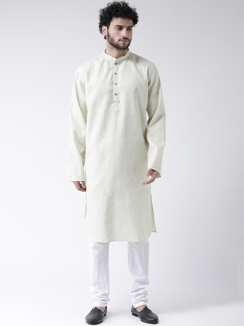 

TABARD Men Green Solid Straight Kurta, Cream