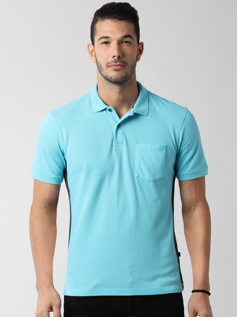 

Peter England Casuals Men Turquoise Blue Solid Polo Collar T-shirt
