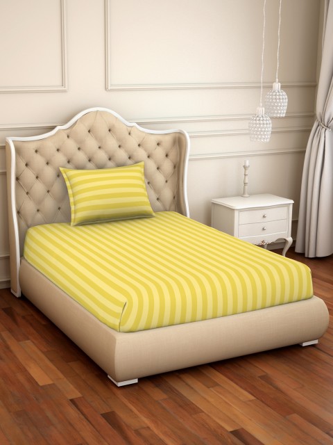 

SPACES Yellow Striped 210 TC Cotton 1 Single Bedsheet with 1 Pillow Covers