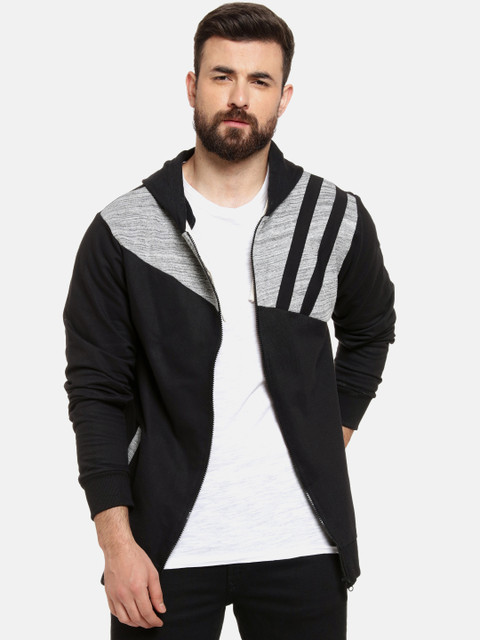 

Campus Sutra Men Black & Grey Colourblocked Bomber Jacket