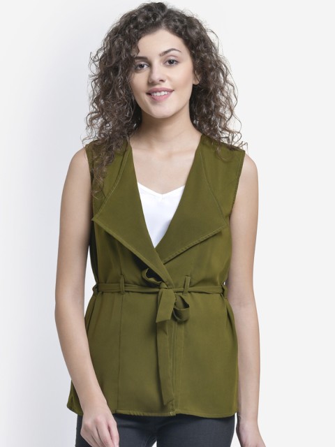 

Martini Women Olive Green Solid Waterfall Shrug