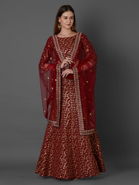 

Mitera Maroon Semi-Stitched Lehenga & Blouse with Dupatta