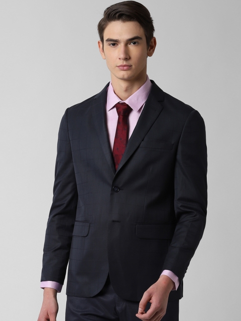 

Peter England Men Navy-Blue Checked Single-Breasted Slim-Fit Blazer