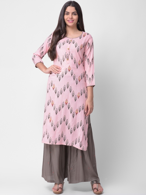 

aayusika Women Pink & Grey Printed Kurta with Palazzos