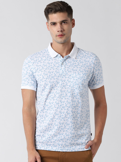 

Peter England Casuals Men White & Blue Printed Polo Collar T-shirt