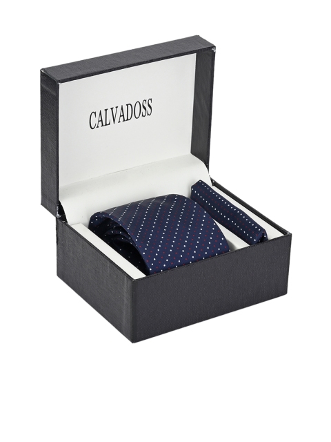 

Calvadoss Men Navy Blue & Red Patterned Accessory Gift Set