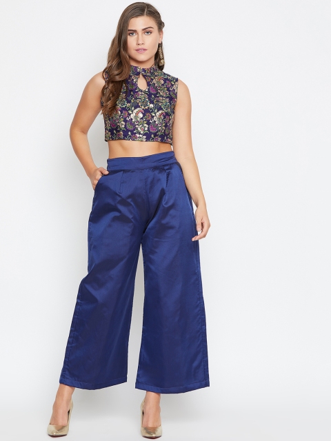 

Castle Women Navy Blue Printed Crop Top with Palazzos