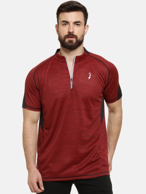 

Campus Sutra Men Red Printed Mandarin Collar T-shirt