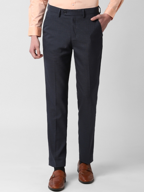 

Peter England Men Navy Blue Slim Fit Checked Formal Trousers