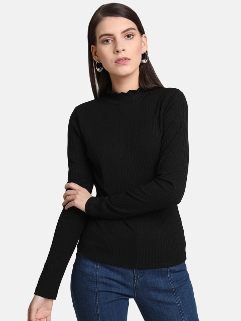

Kazo Women Black Slim Fit Solid Round Neck T-shirt