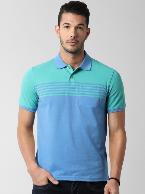 

Peter England Casuals Men Blue Striped Polo Collar T-shirt