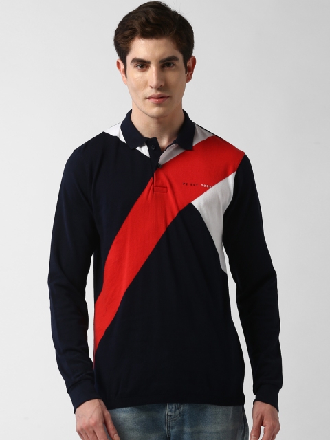 

Peter England Casuals Men Navy Blue & Red Colourblocked Polo Collar T-shirt