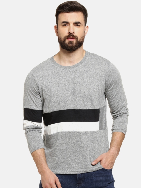 

Campus Sutra Men Grey & Black Colourblocked Round Neck T-shirt