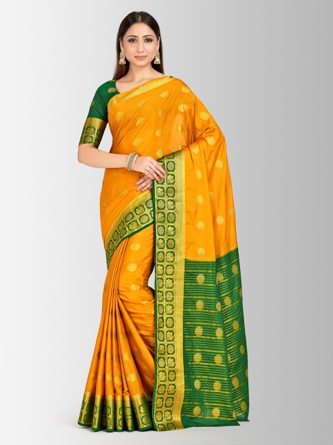 

MIMOSA Mustard & Green Poly Crepe Woven Design Mysore Silk Saree
