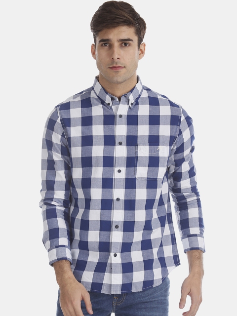 

Aeropostale Men Blue & White Slim Fit Checked Casual Shirt