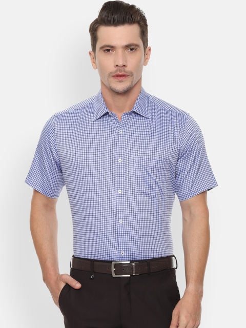 Van Heusen Men Blue Checked Regular Fit Formal Shirt