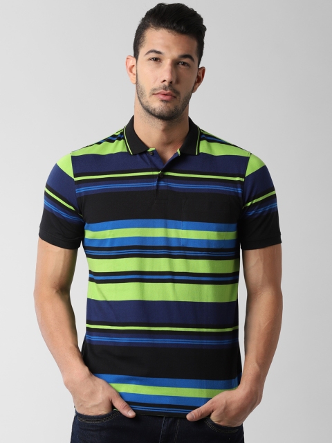 

Peter England Casuals Men Blue & Black Striped Polo Collar T-shirt
