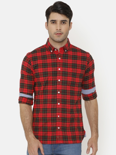 

Bar Harbour Men Red & Navy Blue Slim Fit Checked Casual Shirt