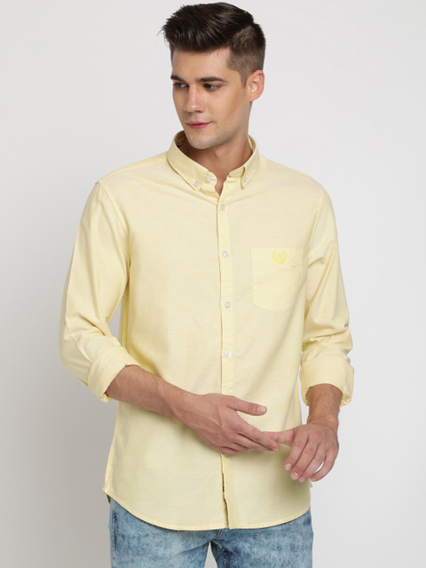 

TED HARBOR Men Yellow Slim Fit Solid Casual Shirt