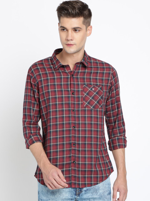 

TED HARBOR Men Red & Black Slim Fit Checked Casual Shirt