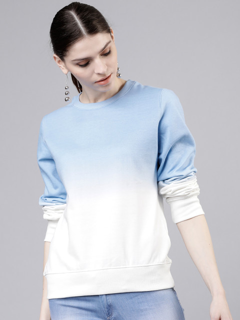 

Tokyo Talkies Women Blue & White Colourblocked Sweatshirt