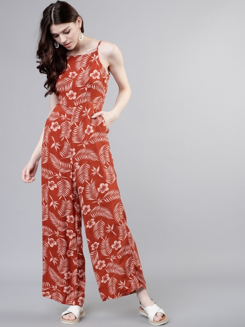 

Tokyo Talkies Women Rust Brown & Peach-Coloured Printed Basic Jumpsuit
