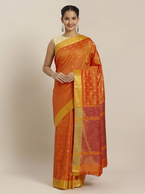 

Mitera Orange Silk Blend Woven Design Chanderi Saree