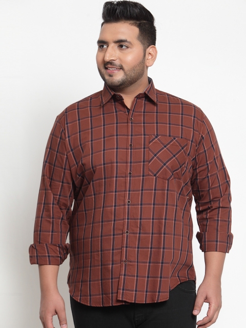 

plusS Men Maroon & Navy Blue Regular Fit Checked Casual Shirt