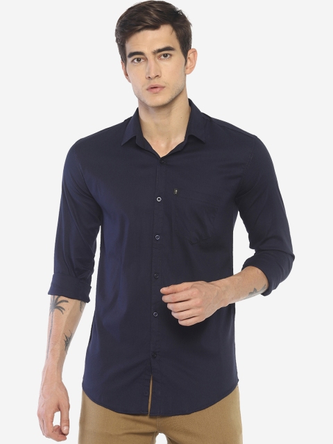 

LEVIZO Men Navy Blue Premium Regular Fit Solid Casual Shirt